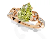 Leaf Motif Engagement Ring Setting for Fancy Yellow Pear-Shaped Center with Pave Band and Prong Head in Rose Gold