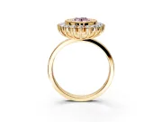 Halo Engagement Ring Setting for Fancy Pink Oval Center with Milgrain Bezel Rim, Plain Band and Prong Head in Yellow Gold