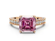 Solitaire Engagement Ring Setting for Fancy Pink Asscher Cut Center with Milgrain-Framed Pave Band and Prong Head in Rose Gold