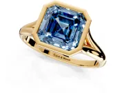 Solitaire Engagement Ring Setting for Fancy Blue Asscher Cut Center with V Split Shank and Bezel Head in Yellow Gold