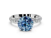 Solitaire Engagement Ring Setting for Fancy Blue Round Cut Center with Domed Multi-Row Pave Band and Prong Head in Sterling Silver