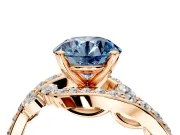 Solitaire Engagement Ring Setting for Fancy Blue Round Cut Center with Pave Bypass Twist Band and Prong Head in Rose Gold