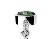 Milgrain Bezel Engagement Ring Setting for Fancy Green Radiant Cut Center with Marquise Stations and Bezel Head in Sterling Silver