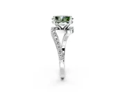 Solitaire Engagement Ring Setting for Fancy Green Oval Center with Pave Bypass Swirl Band and Prong Head in Platinum
