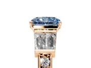 Channel-Set Engagement Ring Setting for Fancy Blue Radiant Cut Center with Baguette Band and Prong Head in Rose Gold