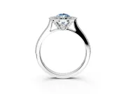 Halo Engagement Ring Setting for Fancy Blue Pear-Shaped Center with Milgrain Pave Band and Bezel Head in Sterling Silver
