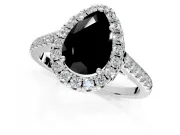 Halo Engagement Ring Setting for Fancy Black Pear-Shaped Center with Narrowing Pave Band and Prong Head in Sterling Silver