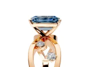 Solitaire Engagement Ring Setting for Fancy Blue Emerald Cut Center with Criss-Cross Accent Band and Prong Head in Rose Gold