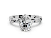 Solitaire Engagement Ring Setting for Oval Center with Channel Baguette Band and Prong Head in Sterling Silver
