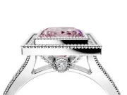 Halo Engagement Ring Setting for Fancy Pink Princess Cut Center with Milgrain Pave Band and Bezel Head in White Gold