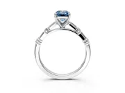 Baguette Engagement Ring Setting for Fancy Blue Emerald Cut Center with Alternating Bar-Set Band and Prong Head in Sterling Silver