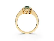 Accent Halo Engagement Ring Setting for Fancy Green Marquise Center with Full-Length Pave Band and Prong Head in Yellow Gold