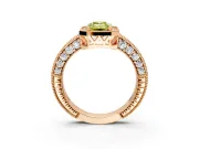 Milgrain Halo Engagement Ring Setting for Fancy Yellow Emerald Cut Center with Wide Pave Band and Prong Head in Rose Gold
