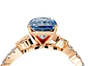 Leaf Motif Engagement Ring Setting for Fancy Blue Radiant Cut Center with Pave Band and Prong Head in Rose Gold