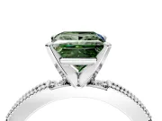 Solitaire Engagement Ring Setting for Fancy Green Princess Cut Center with Milgrain-Edged Pave Band and Prong Head in White Gold