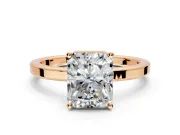 Hidden Halo Engagement Ring Setting for Radiant Cut Center with Wide Flat Plain Band and Prong Head in Rose Gold