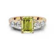 5 Stone Engagement Ring Setting for Fancy Yellow Emerald Cut Center with Equal Close-Set Accents and Prong Head in Yellow Gold