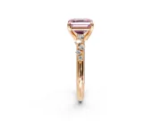 Solitaire Engagement Ring Setting for Fancy Pink Asscher Cut Center with Trailing Leaf Accent Band and Prong Head in Rose Gold