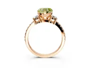 3 Stone Engagement Ring Setting for Fancy Yellow Heart-Shaped Center with Round Cut Side Accents and Prong Head in Rose Gold