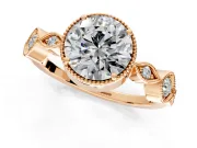 Vintage Station Engagement Ring Setting for Round Cut Center with Accents and Prong Head in Rose Gold