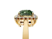 Starburst Halo Engagement Ring Setting for Fancy Green Cushion Cut Center with Flat Cathedral Band and Prong Head in Yellow Gold
