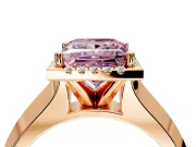 Halo Engagement Ring Setting for Fancy Pink Princess Cut Center with Knife Ridge Cathedral Band and Prong Head in Rose Gold