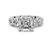 5 Stone Engagement Ring Setting for Asscher Cut Center with Graduated Accents and Prong Head in White Gold