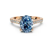 Solitaire Engagement Ring Setting for Fancy Blue Oval Center with Widening Pave Band and Claw Prong Head in Rose Gold