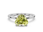 Low-Set Solitaire Engagement Ring Setting for Fancy Yellow Heart-Shaped Center with Thin Plain Band and Prong Head in Platinum