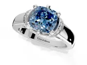 Solitaire Engagement Ring Setting for Fancy Blue Cushion Cut Center with Wide Band, Pave Collar and Prong Head in Sterling Silver