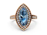 Halo Engagement Ring Setting for Fancy Blue Marquise Center with Outer Bezel Rim, Pave Band and Prong Head in Rose Gold