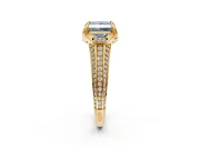 Solitaire Engagement Ring Setting for Fancy Blue Princess Cut Center with Accented Split Shank and Prong Head in Yellow Gold