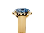 Halo Engagement Ring Setting for Fancy Blue Oval Center with Knife Ridge Cathedral Band and Prong Head in Yellow Gold