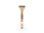 Cluster Engagement Ring Setting for Fancy Yellow Emerald Cut Center with Bezel Accent Clusters and Prong Head in Rose Gold