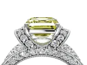 Pave Engagement Ring Setting for Fancy Yellow Asscher Cut Center with Curved Accent Rows, Openwork and Prong Head in Sterling Silver