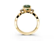 3 Stone Engagement Ring Setting for Fancy Green Radiant Cut Center with Pave Twist Band and Prong Head in Yellow Gold