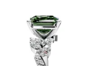 Solitaire Engagement Ring Setting for Fancy Green Asscher Cut Center with Marquise Accent Twist Band and Prong Head in White Gold