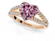Solitaire Engagement Ring Setting for Fancy Pink Heart-Shaped Center with Pave Split Shank and Prong Head in Rose Gold