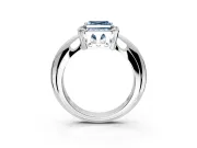 Halo Engagement Ring Setting for Fancy Blue Asscher Cut Center with Tapered Plain Band and Prong Head in Sterling Silver