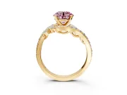 Solitaire Engagement Ring Setting for Fancy Pink Round Cut Center with Pave Bypass Twist Band and Prong Head in Yellow Gold
