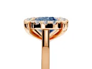 Single Halo Engagement Ring Setting for Fancy Blue Cushion Cut Center with Corner Claws, Plain Band and Prong Head in Rose Gold