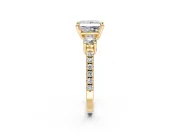 3 Stone Engagement Ring Setting for Princess Cut Center with Round Cut Side Accents and Prong Head in Yellow Gold