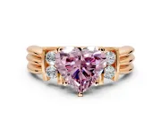 Solitaire Engagement Ring Setting for Fancy Pink Heart-Shaped Center with Grooved Bar Accent Band and Prong Head in Rose Gold