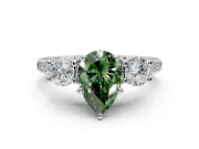 3 Stone Engagement Ring Setting for Fancy Green Pear-Shaped Center with Crossover Basket, Pave Band and Prong Head in Platinum