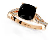 Solitaire Engagement Ring Setting for Fancy Black Cushion Cut Center with Twisted Pave Split Shank and Prong Head in Rose Gold