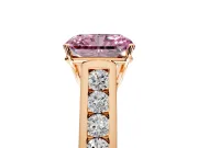 Solitaire Engagement Ring Setting for Fancy Pink Radiant Cut Center with Round Cut Channel Band and Prong Head in Rose Gold