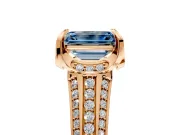 Solitaire Engagement Ring Setting for Fancy Blue Emerald Cut Center with Accented Split Shank and Prong Head in Rose Gold