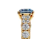 Solitaire Engagement Ring Setting for Fancy Blue Asscher Cut Center with Pave Cathedral Shoulders and Prong Head in Yellow Gold