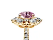 Floral Halo Engagement Ring Setting for Fancy Pink Round Cut Center with Pave Accents and Prong Head in Yellow Gold