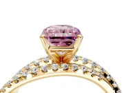Solitaire Engagement Ring Setting for Fancy Pink Radiant Cut Center with Woven 3-Strand Pave Band and Prong Head in Yellow Gold